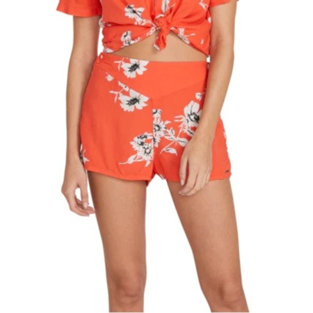 Volcom I Stay You Go Floral Shorts Juniors L Coral Pink Beach Boho Festival